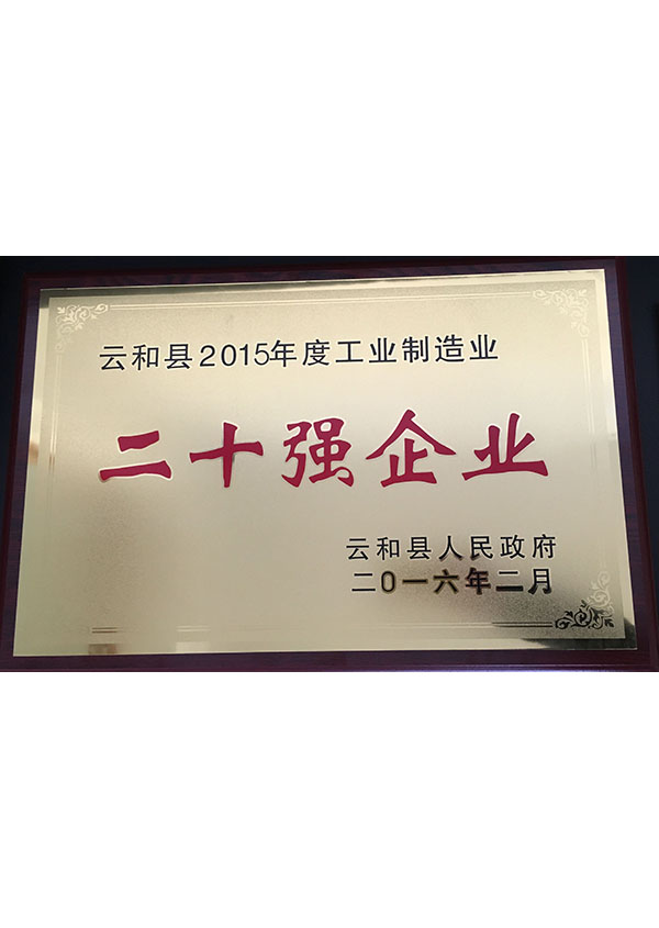 云和縣2015年度工業(yè)制造業(yè)二十強(qiáng)企業(yè)